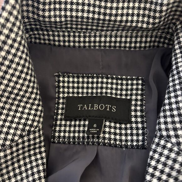 Talbots Womens 6 Blazer Black White Check Classic Wool Blend Preppy Career Basic - Picture 6 of 9